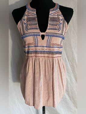 THML Embroidered Halter Top with Keyhole Detail - Blush & Blue